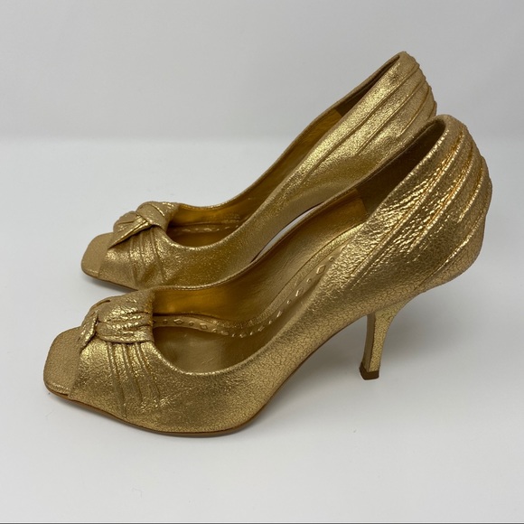 BCBGirls Shoes - BCBGirls Peep Toe Gold Heels